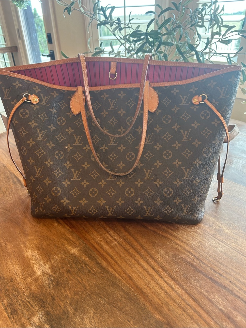 Louis Vuitton Monogram Neverfull Tote with Pink Stripe Liner